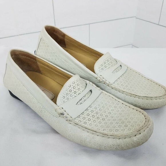 VanEli Loafer Flats Ivory White 9.5 Driving Shoes Moccasin Perforated Leather - Picture 4 of 9